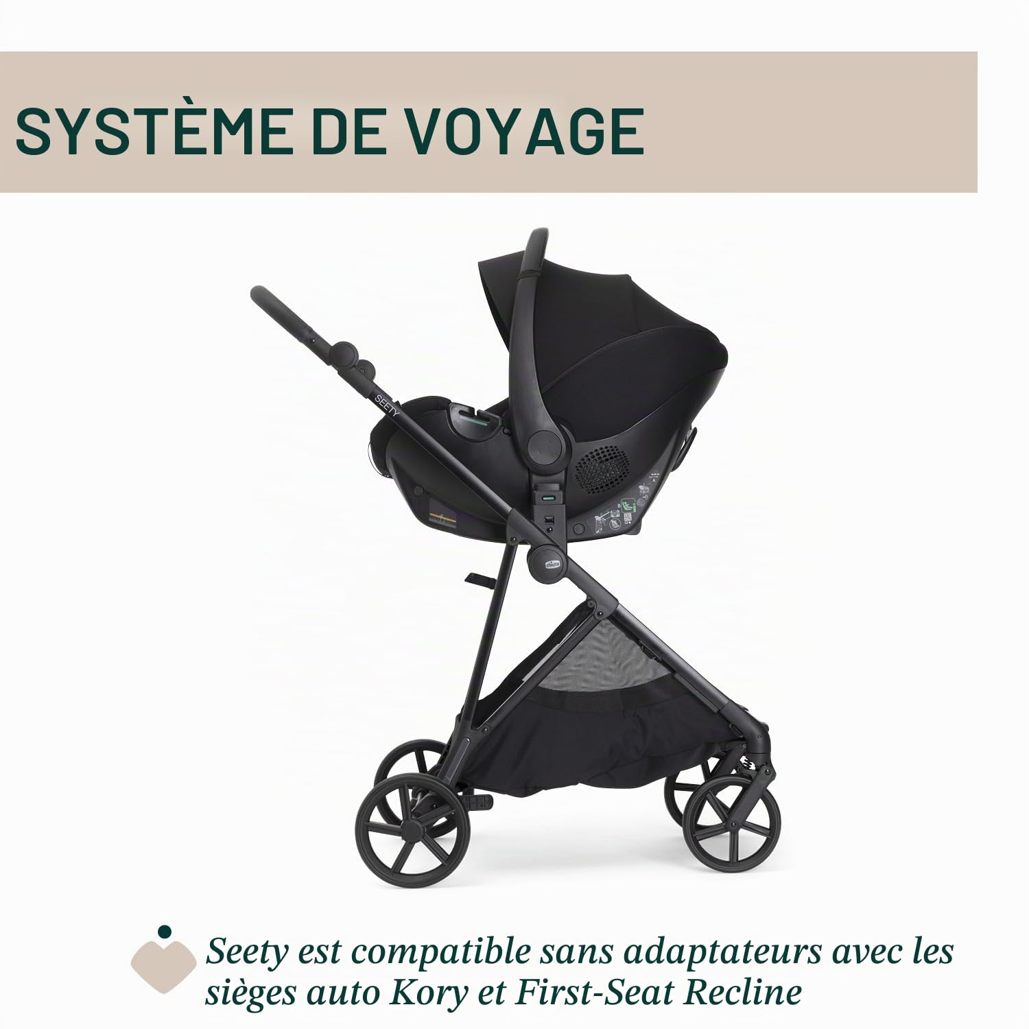 Chicco Poussette Seety, Poussette Légère et Compacte de 0 Mois à 4 Ans, Charge Max 22kg, Poussette Pliable, Dossier Inclinable, Fermeture Automatique en 1 Geste, Canopy Pare-soleil et Habillage Pluie