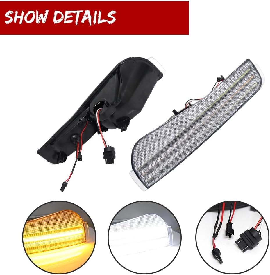 Front Bumper Corner Side Marker Parking Lights for 1993 1994 1995 1996 1997 Pontiac Firebird Trans Am Clear Lens Switchback White & Amber DRL LED Turn Signal Lamp