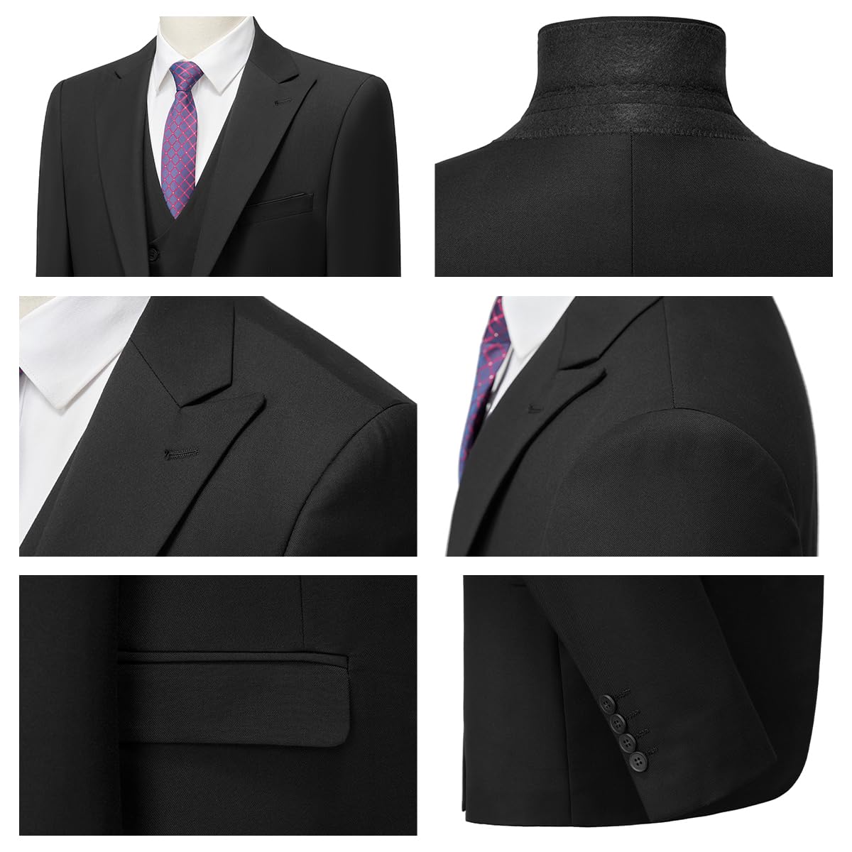 MODFUL Traje de hombre de 3 piezas, corte ajustado, con un botón, chaleco de boda