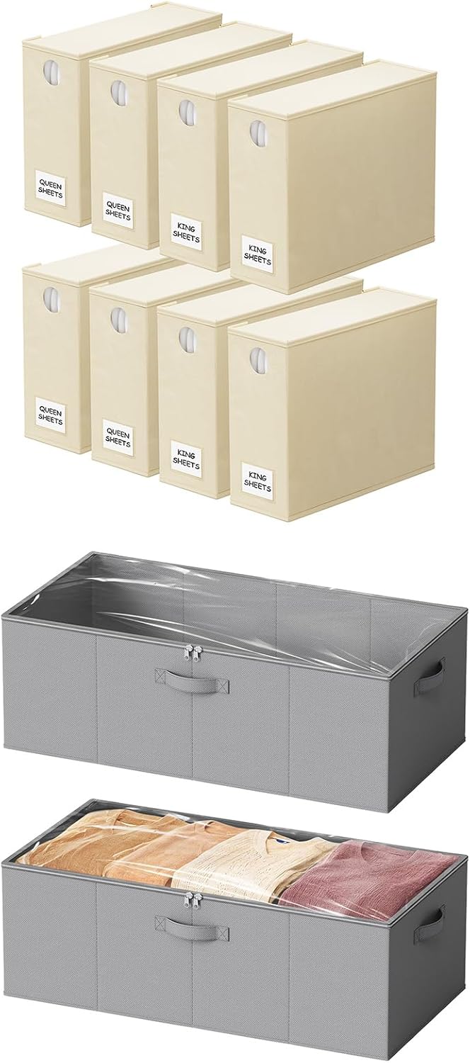SpaceAid 8 Pack Bed Sheet Organizers and Storage, and 2 Pack 10" High Under Bed Storage Containers
