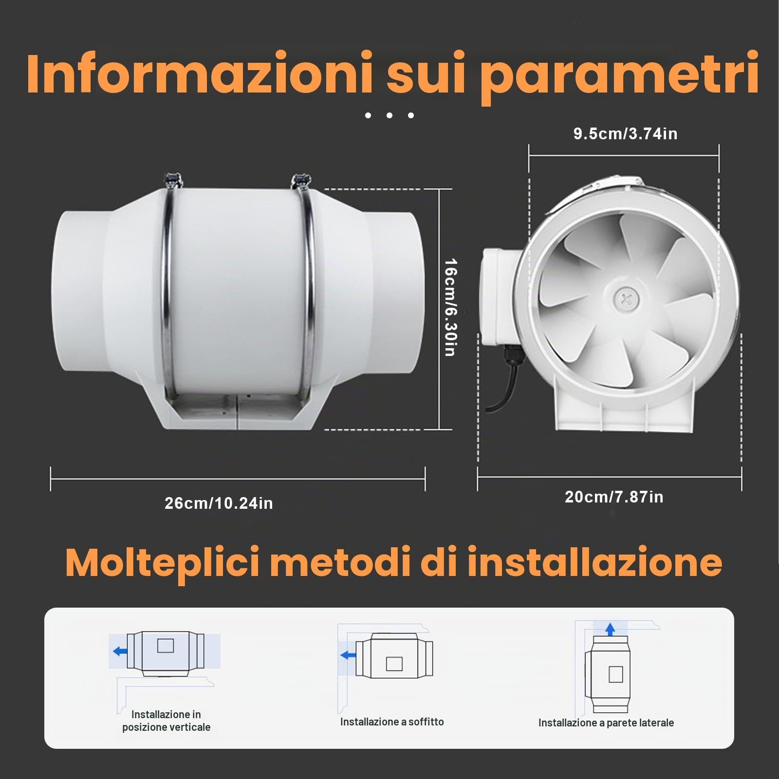iFCOW Ventola di aspirazione in linea, 100 mm, 220 m³/h, 40 W, potente e silenziosa, per bagno, cantina, cucina