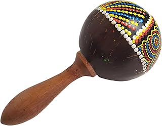 Handheld Wooden Maraca Musical Instrument, Coconut Shell for Parties