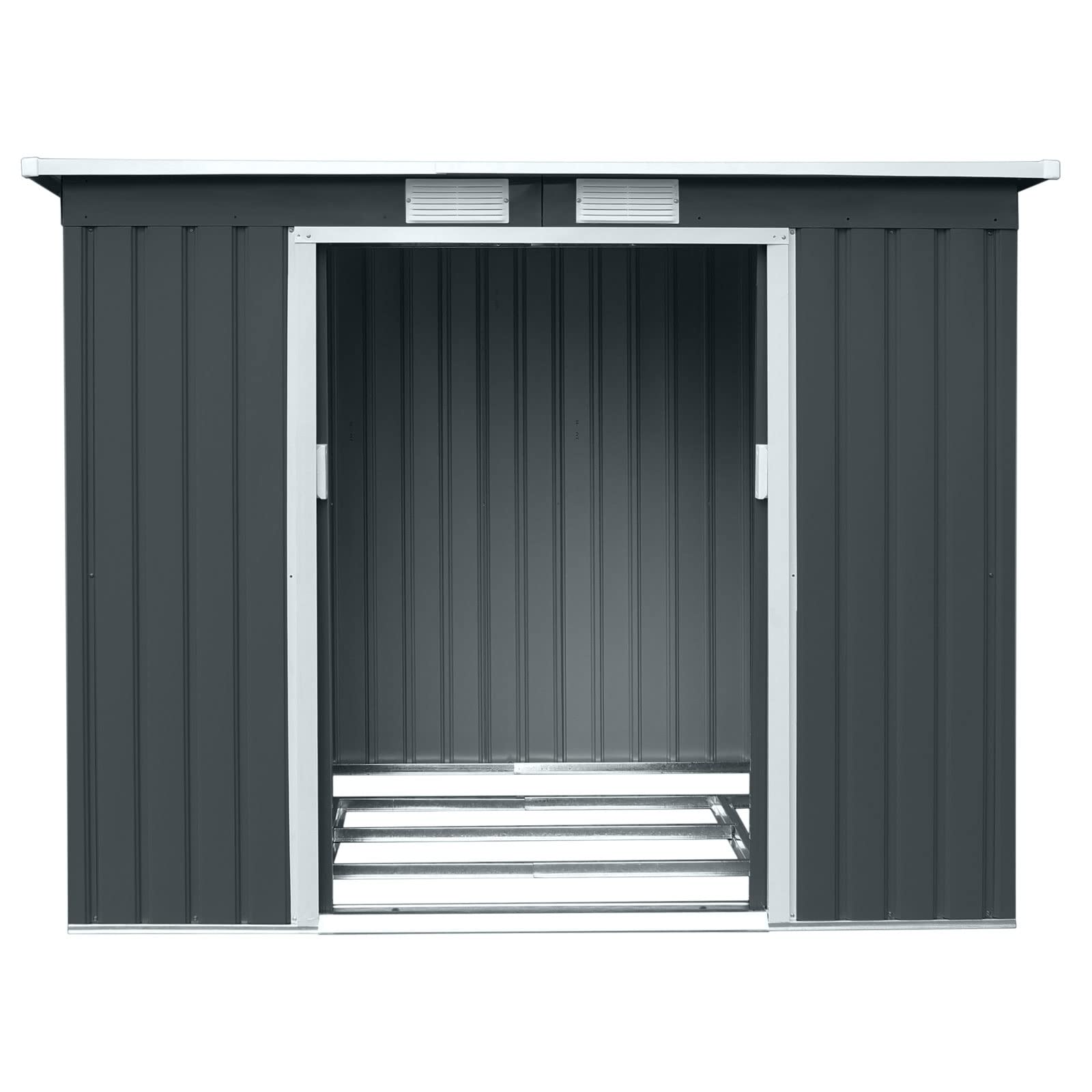 HATTORO P100 Gartenhaus mit Pultdach, Geräteschuppen 213x130x173cm, Gerätehaus mit 2 Schiebetüren, Belüftungsgitter & Metall-Rahmen, Modernes Grau/Anthrazit, Verzinkter Stahl