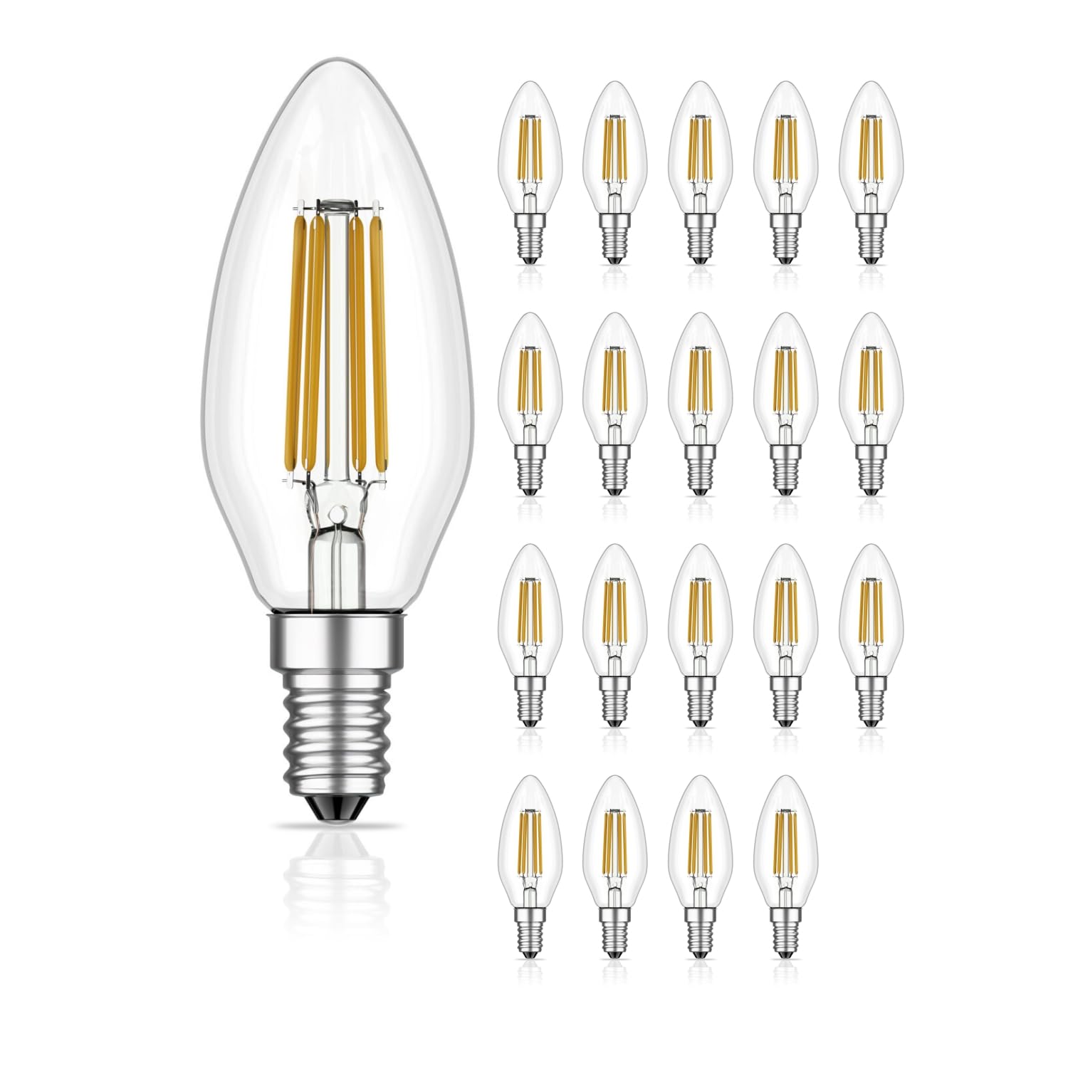 ledscom.de 20 Pieces E14 LED Bulb, Candle, Warm White (2700 K), 3.7 W, 452lm, 452lm (3.7w) / C37 / Light Colour: Warm White, Pack of 20