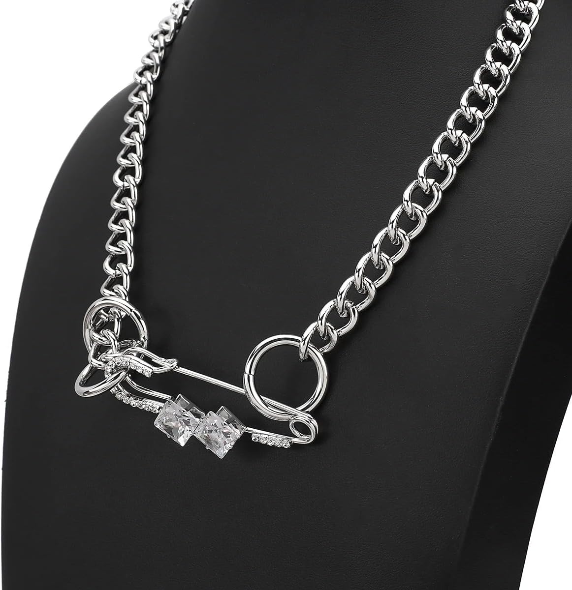 925 Sterling Silver Safety Pin Necklace For Women - Safety Pin Clip Pendant Necklace for Women and Men - 14K Yellow Gold Safety Pin Set Jewelry Bracelet With Chain Zircon Choker Pendant image 3