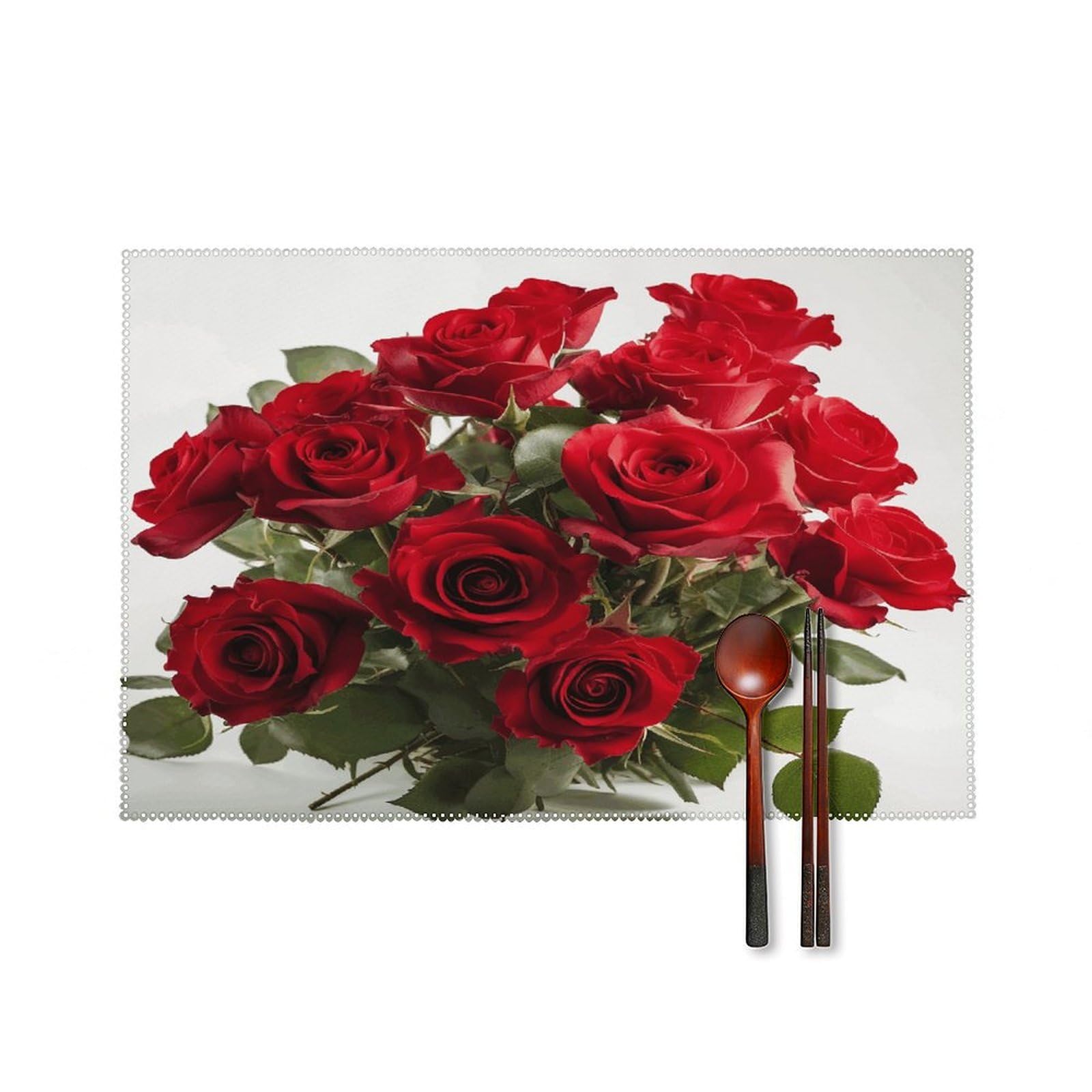 Fekiloot Style Fresh Red Roses Placemats Set Of 6,Table Mat