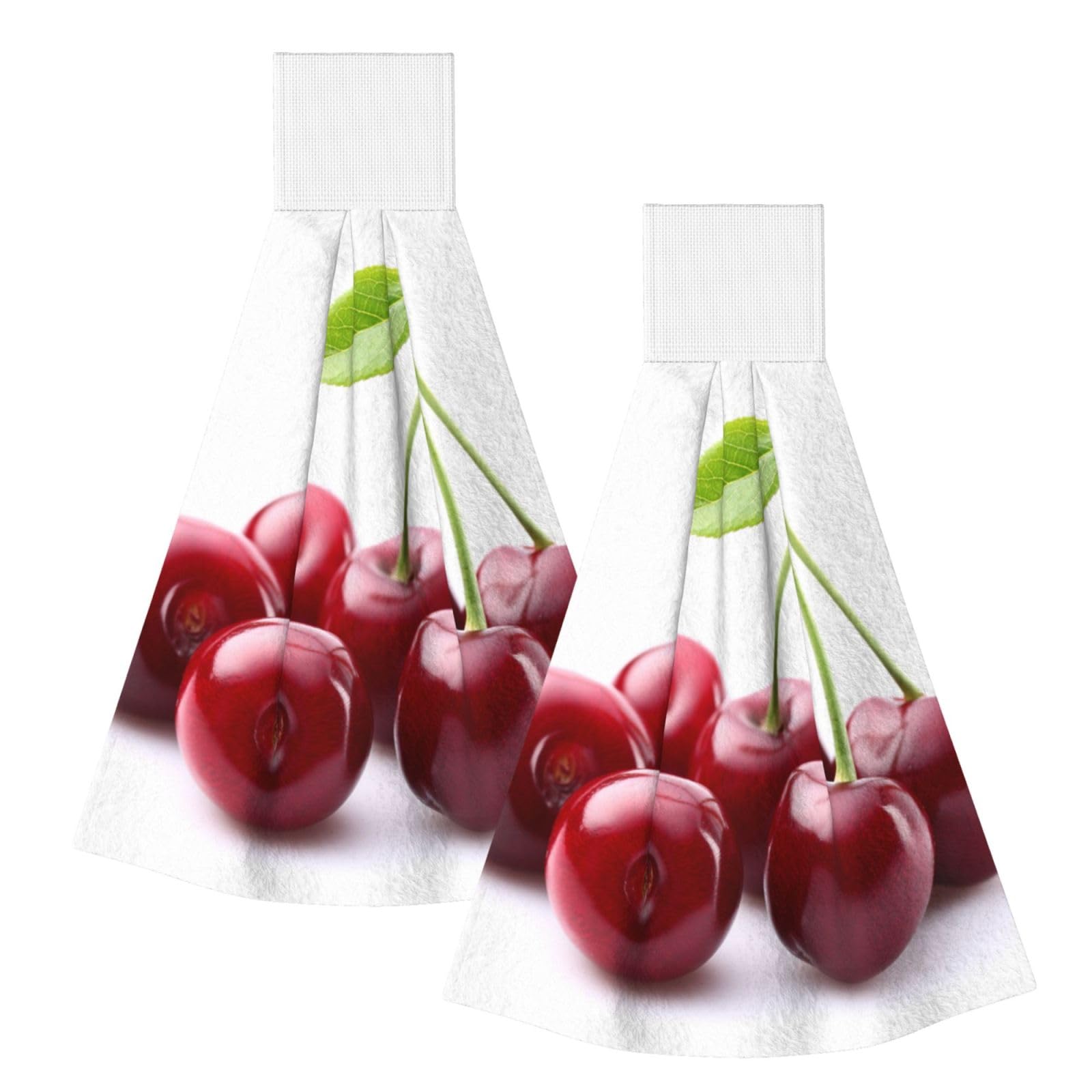 DOPKLNA Cute Cherry, 2 Pcs Hanging Coral Fiber Hand Towels for Bathroom, Absorbent Kitchen Towels