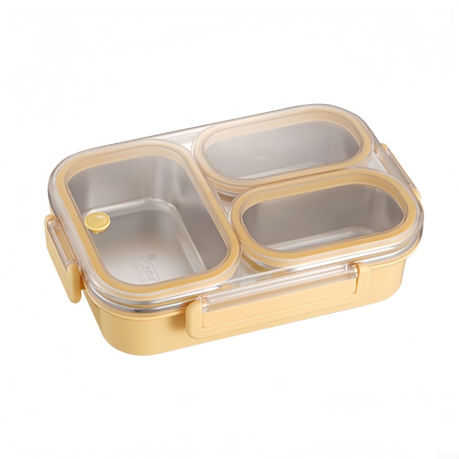 Jurtmy 3-Compartment Stainless Steel Lunch Container, Leakproof Lunch Box for Adults, Office, School, Picnic or Travel, 25oz(Yellow)