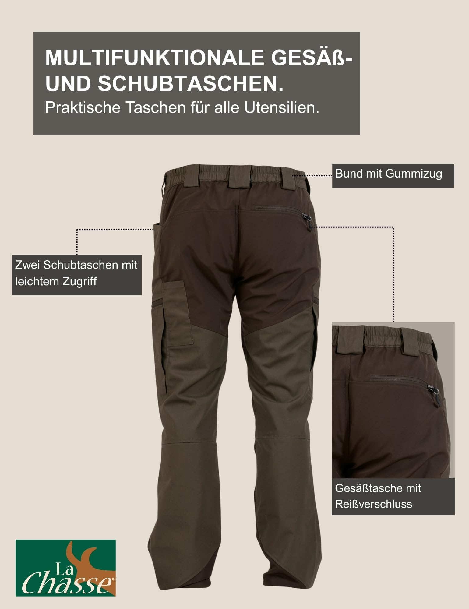 La Chasse® Stretch-Funktionshose Denver Jagdhose Herren Oliv/braun Jägerhose Stretchhose für die Jagd Dehnbund von Oefele Jagd