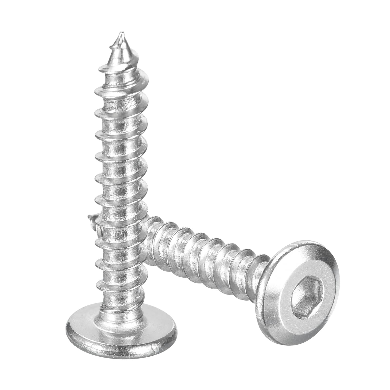 sourcing map M6 x 35mm (25 Pack) Flat Round Socket Head Screws, Stainless Steel Self Tapping Full Thread Hex Socket Cap Screws for Wood Furniture