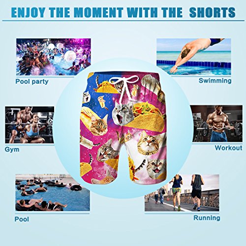 TUONROAD Short de Bain Homme Pizza Chat Imprimé en 3D Maillot de Bain Séchage Rapide Swim Shorts Ceinture élastique et Cordon de Serrage réglable avec Doublure en Mesh Shorts de Plage Surf - M – vue 6