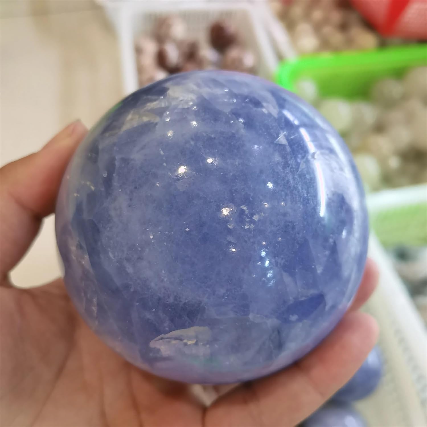 Stone Blue Calcite Quartz Crystal Ball Home Office Decoration Ornaments(71-80mm)