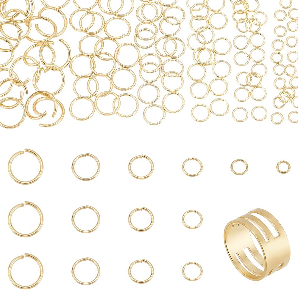 120pcs 304 Stainless Steel Jump Rings, 4/5/6/7/8/10mm Golden Open Jump Ring Connector Rings O Ring Chainmail Rings for Earring Bracelet Necklace Jewelry Keychain DIY Craft Making