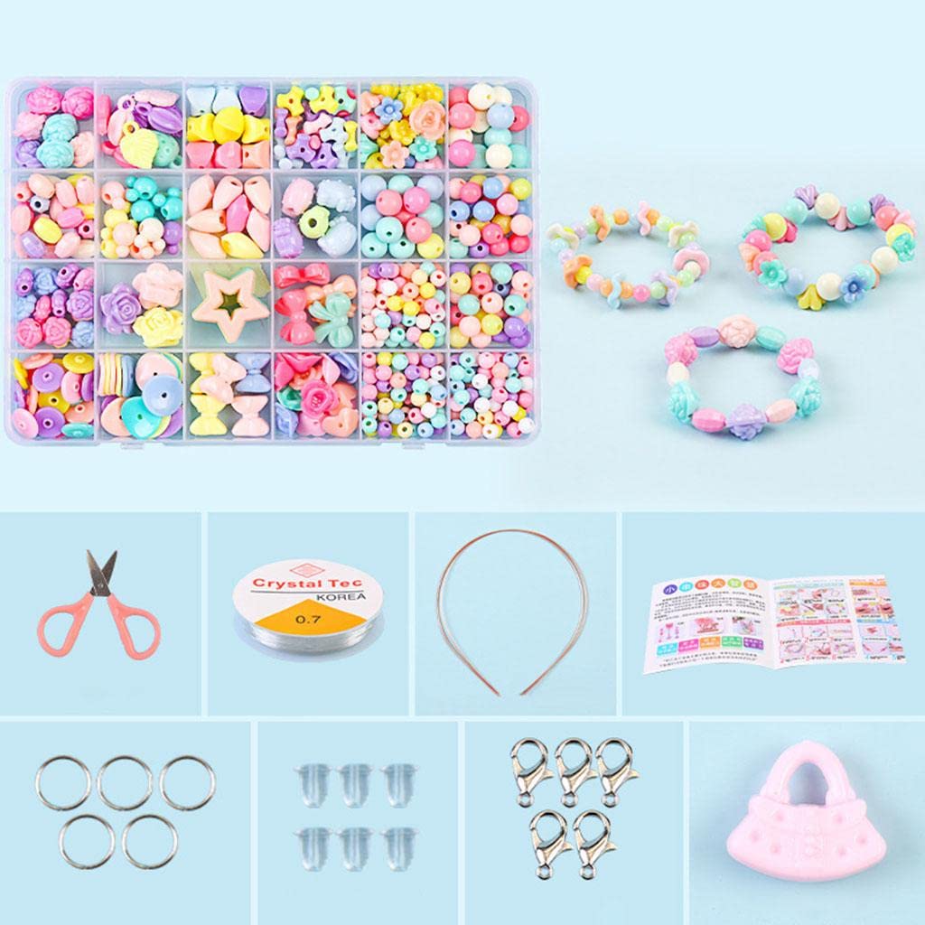 Juego de 3 pulseras y cuentas para manualidades, juego de caja para niños y niñas, juego de 4 placas de cuadros n.º 4