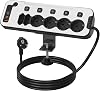PD20W Table Socket with USB C Desk Power Strip Individually Switchable 6-Way Multiple Socket with Switch Power Strip Surge Protection Socket Table Corner Socket 2 m Cable Black