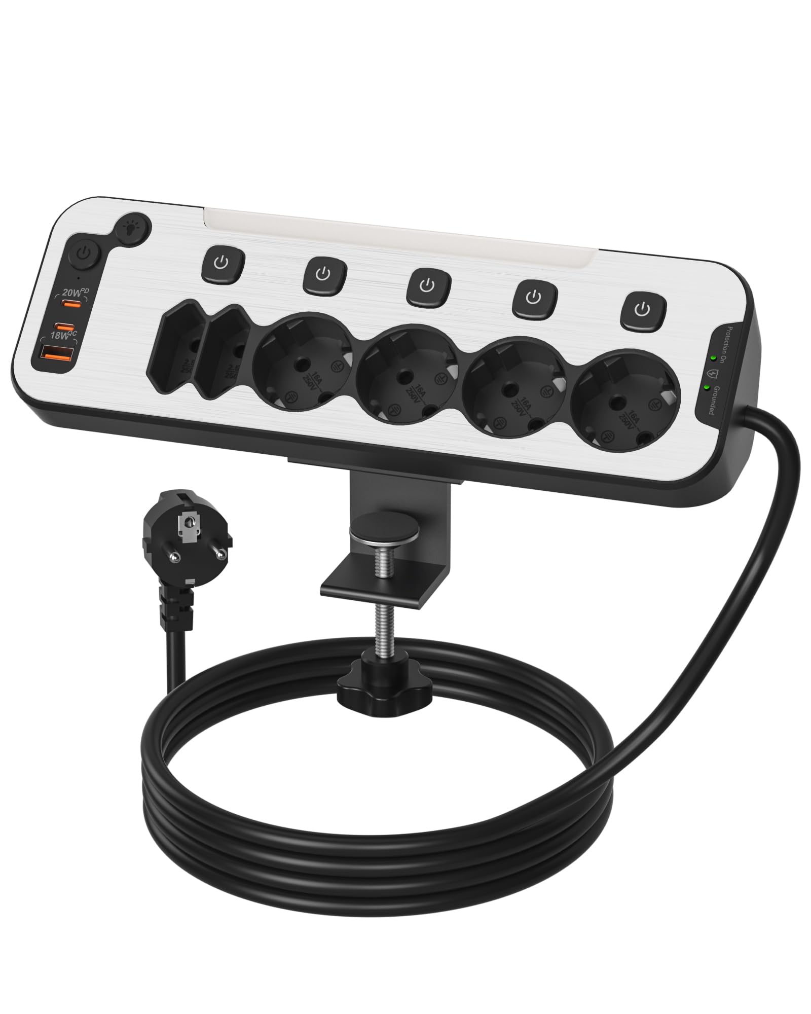 Tischsteckdose mit Schalter,6 Fach Schreibtisch Steckdosenleiste mit USB C,Mehrfachsteckdose Einzeln Schaltbar