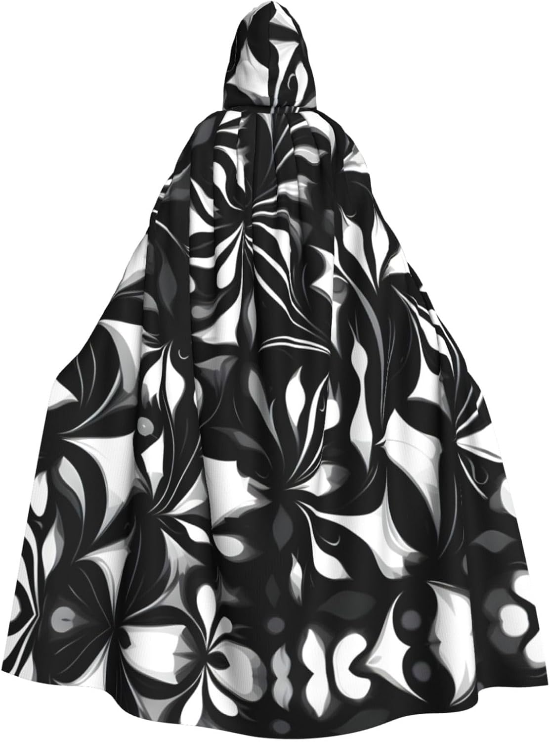 Black And White Patterns Print Men Hooded Cloak,Wizard Hooded Robe,Witch Cape Cosplay Costume Halloween Party Capes