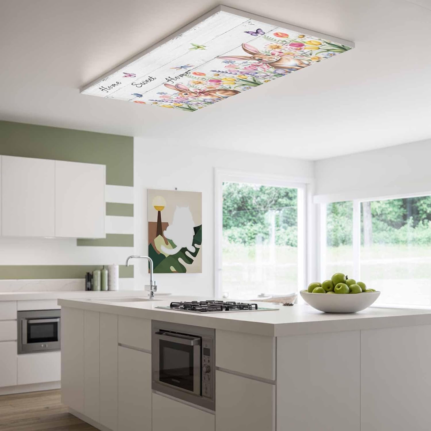 2x4 ft Fluorescent Light Cover for Ceiling Easter Bunny Colorful Tulip Magnetic Light Filters, Retro Plank Sweet Home Quote Ceiling Lampshades for Home School Office 4Pcs