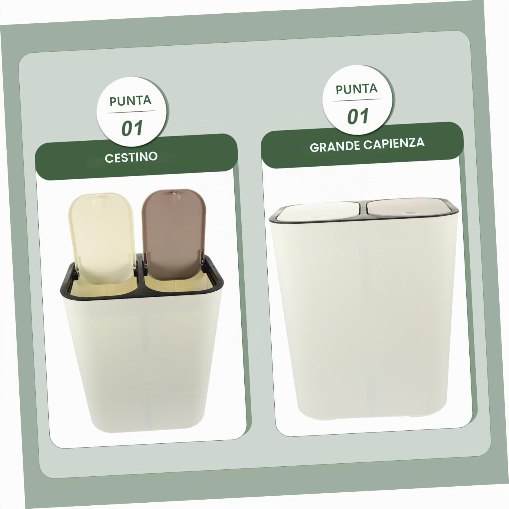 Cabilock Pattumiera Doppia Separazione Umido e Secco Coperchio per Raccolta Differenziata Capacità in Pp per Cucina e Altri Ambienti Domestici