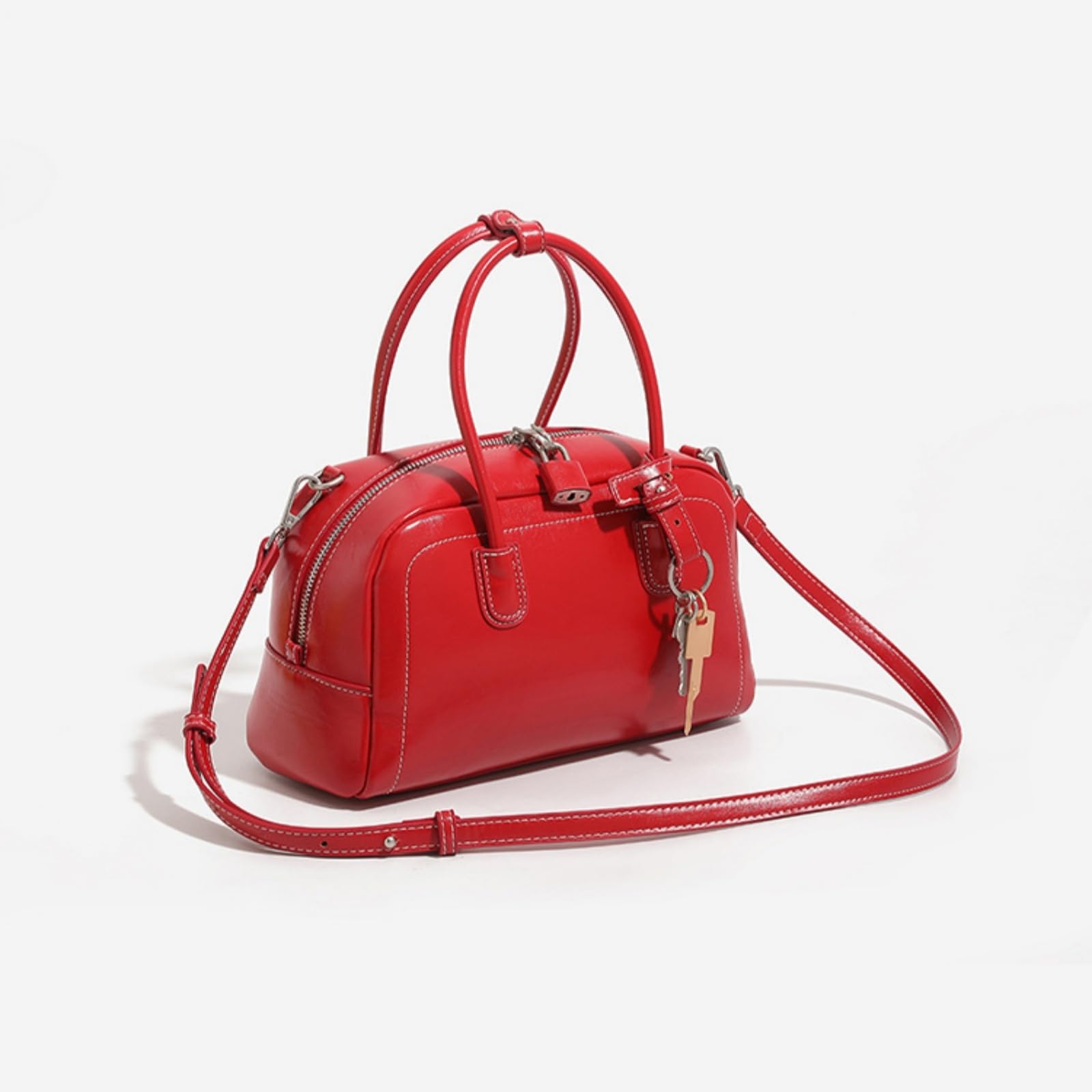 Borsa Donna Donne Boston Borsa, Pu Crossbody A Spalla con Maniglia Superiore per Nozze Festa Lavoro Shopping Viaggio Incontri-Red