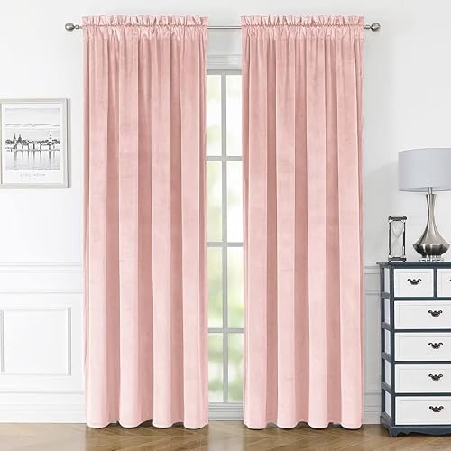 Pink Velvet Curtains 72 Inches for Bedroom, Thermal Insulated Curtains- Room Darkening Sun Blocking Rod Pocket Window Drapes for Living Room, 2 Panels, 52 x 72 Inches
