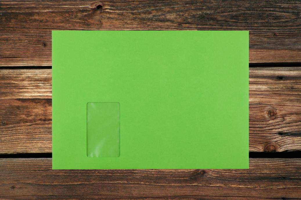 Intensiv-grüne Elco Color Briefumschläge mit Fenster (lasertauglich) / 229 x 324 mm (C4) / mit Abziehstreifen/Versandtasche/haftklebend / 250 Stück