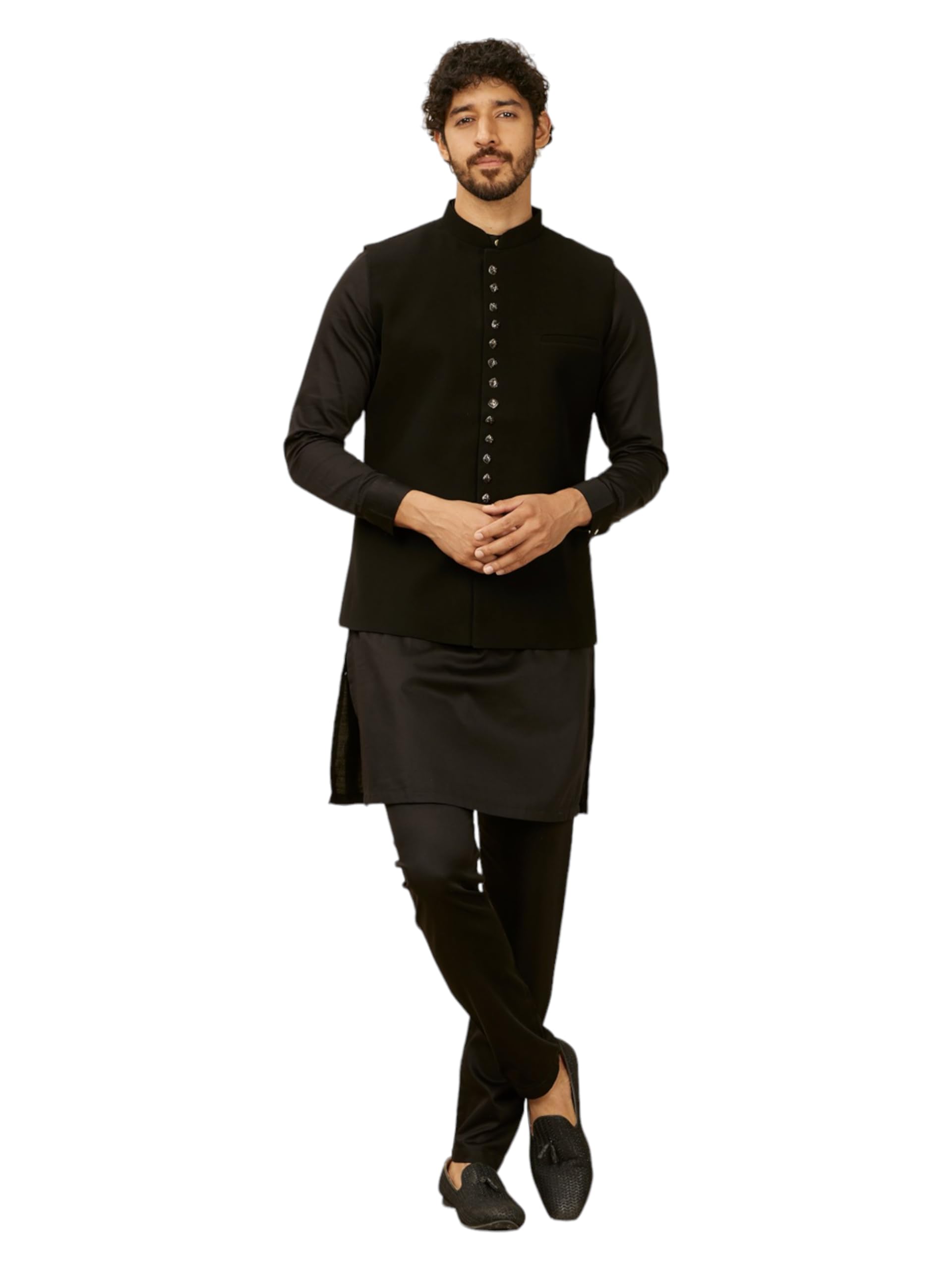 manyavar Men's Blended Rayon Solid Jacket (1pc)-picture-25