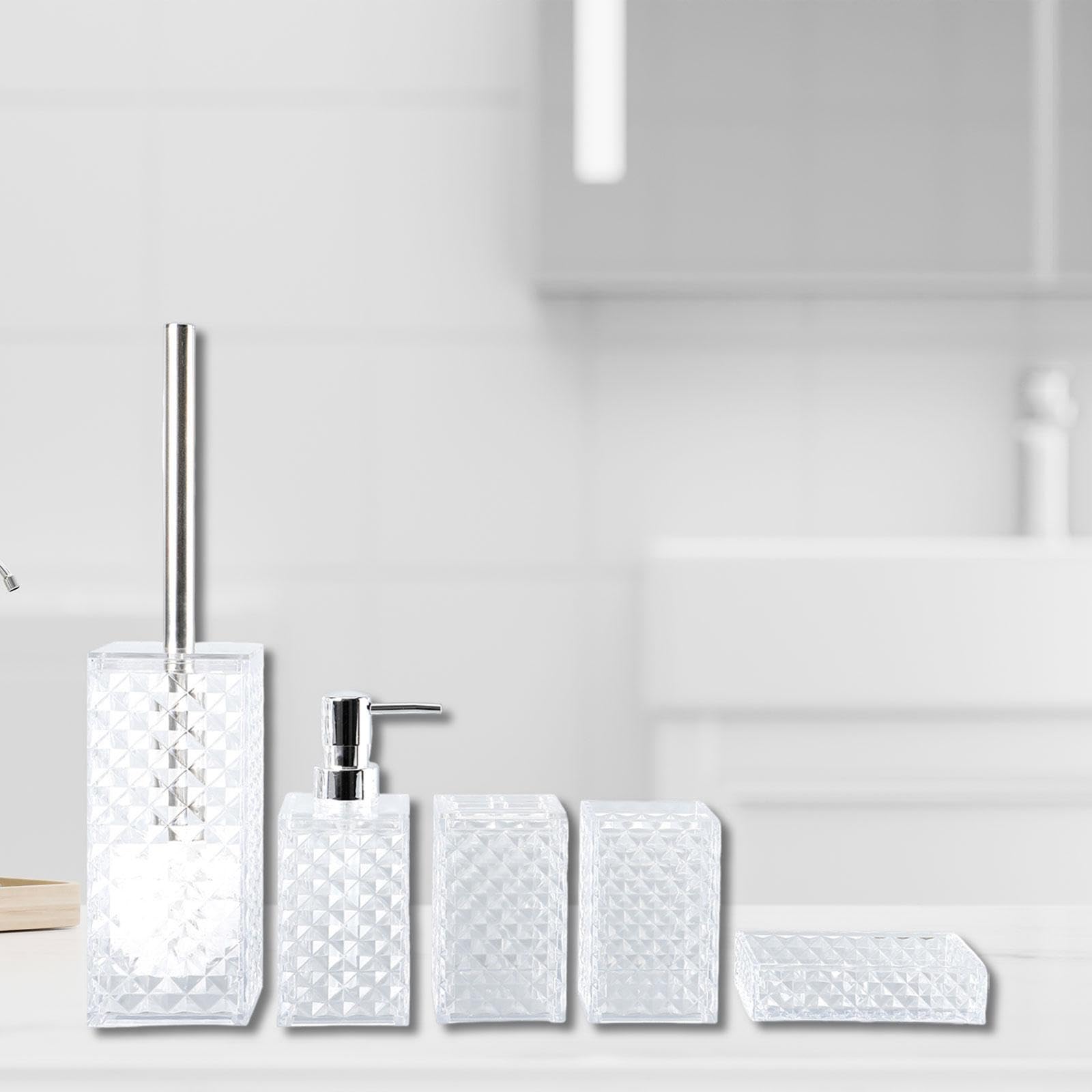 KESOTO Juego de 5 Accesorios de Baño, Jabonera, Dispensador de Cepillos de Dientes, Cristal, Fabricado en PP, Fácil de Limpiar, Apto para Regalo, Apartamento, Blanco, Individual