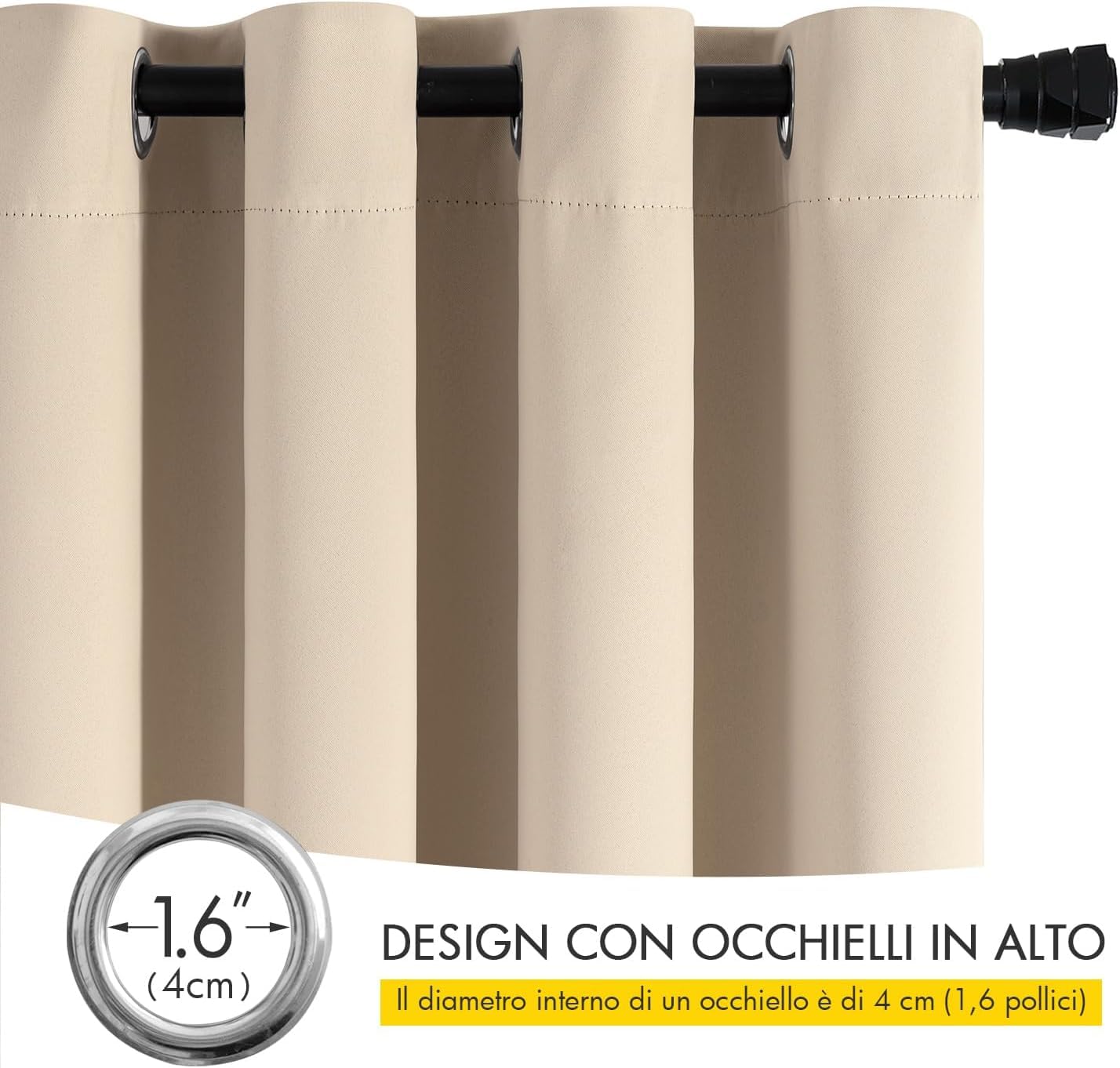 MIULEE Tende Oscuranti per Interni 2 Pezzi 140x260 CM, Beige Scuro, Tende Termiche Isolanti con Anelli