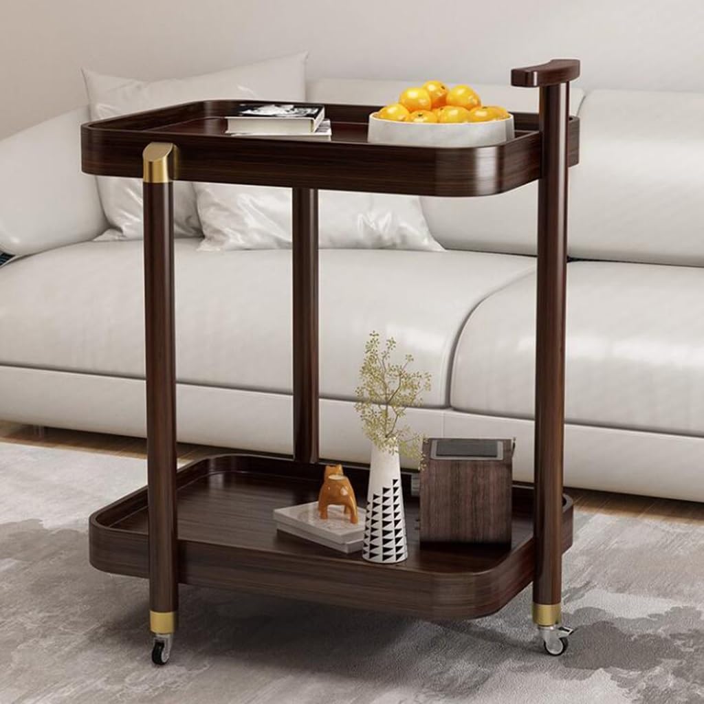 Carrello portaoggetti con ruote, sistema di scaffalatura mobile a 2 ripiani, per spazi ristretti in bagno, camera da letto, cucina, design versatile in legno