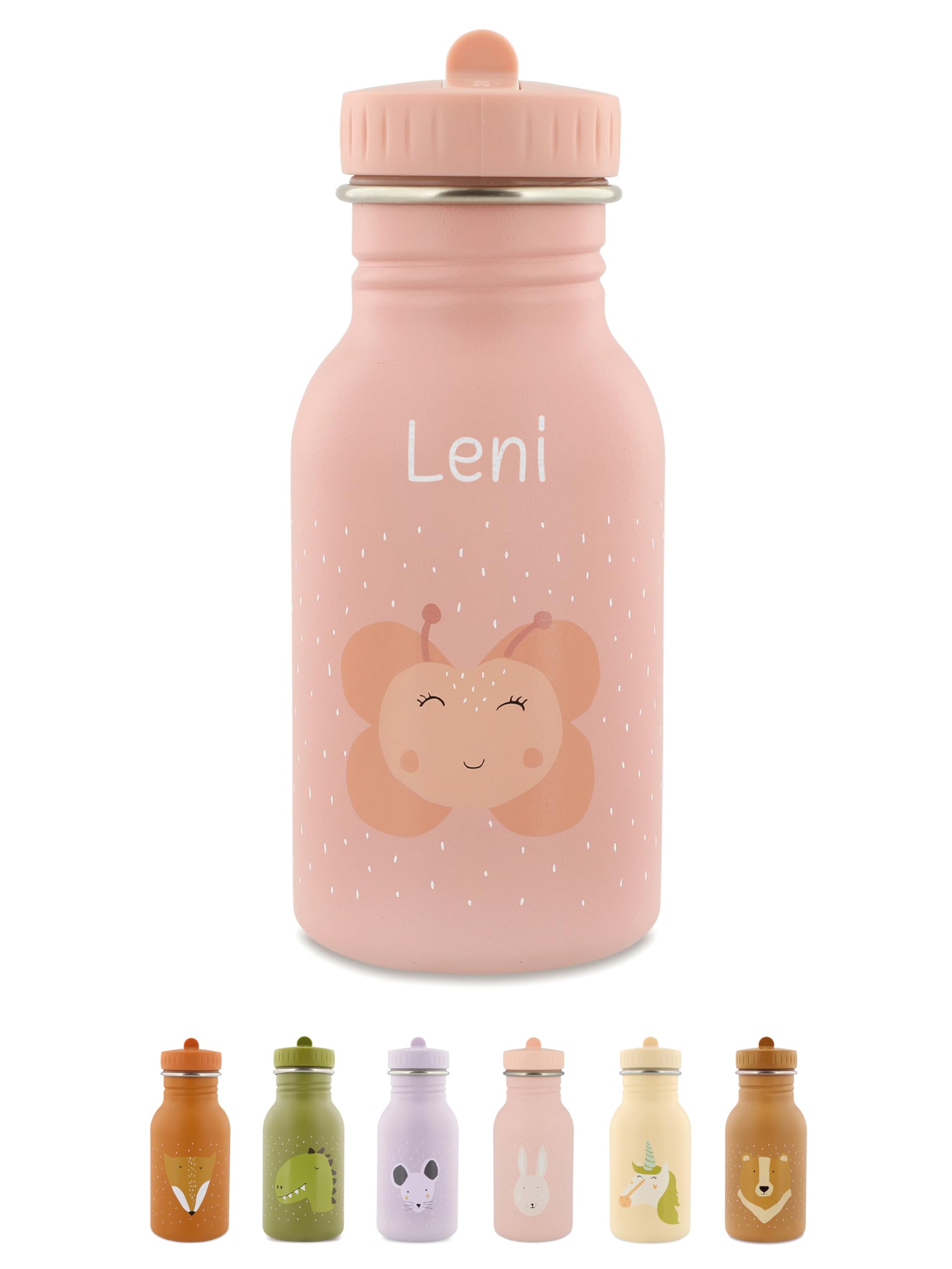 wunderwunsch Trinkflasche personalisiert für Kinder, Flasche personalisiert, Babyflasche, Kinder Flasche, Trixie Trinkflaschen mit individuellem Namen (Schmetterling, 350ml)