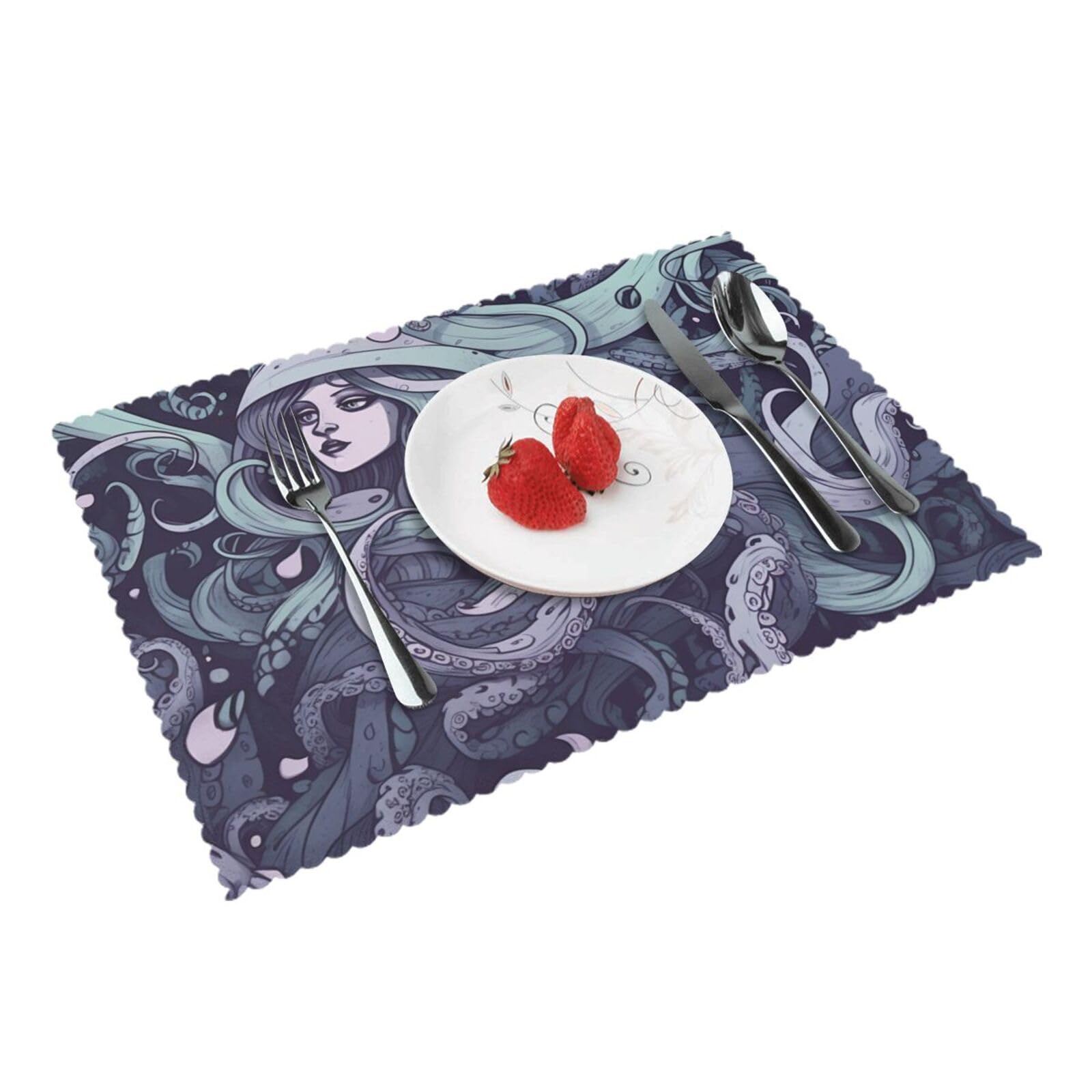 The sea Witch Inspired Printed Placemat Heat Resistant Place Mats Set of 4 PCS Washable Kitchen Table Mats, 12x18 Inch