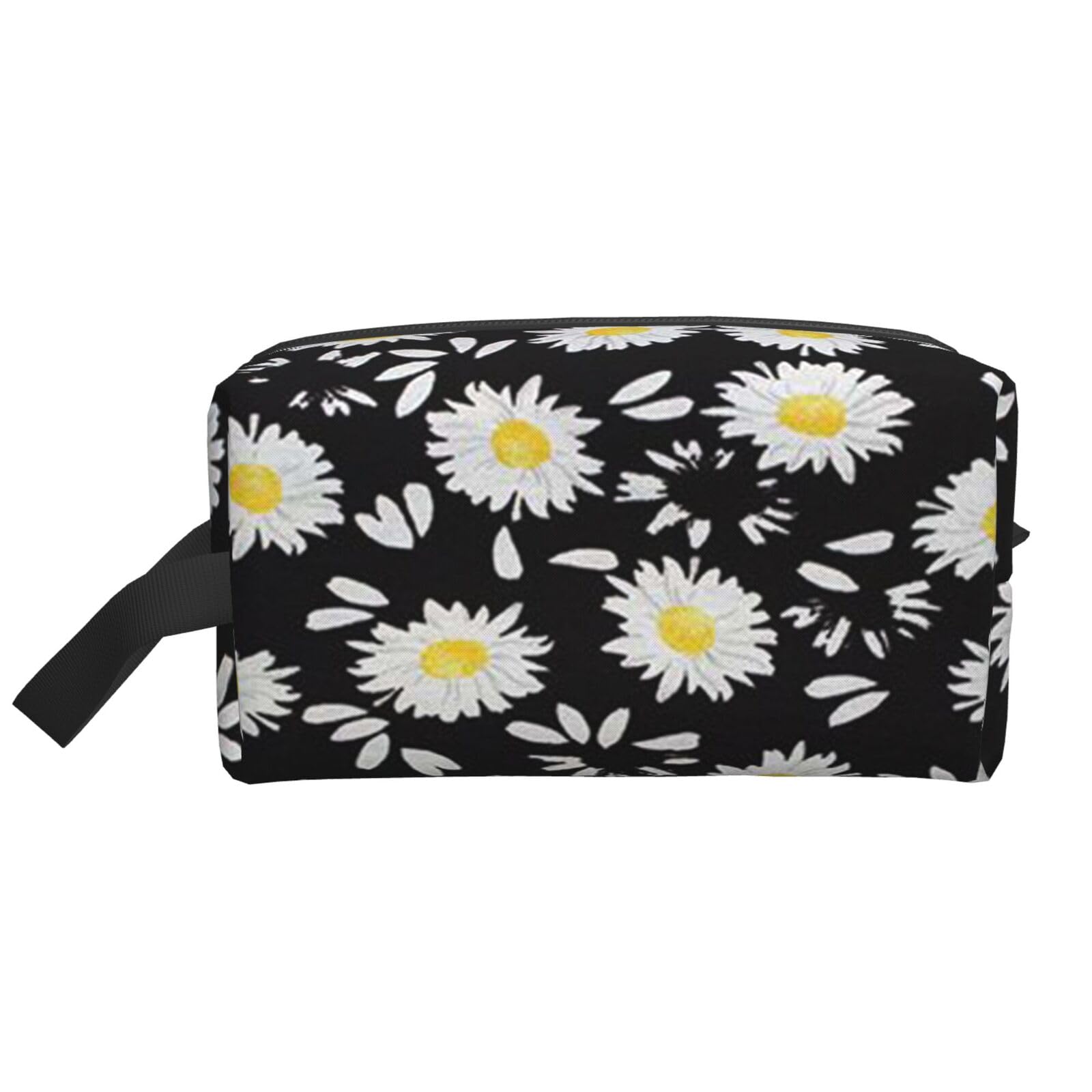 Ercgad Unisex White Daisy Print Large Capacity Travel Toiletry Bag Cosmetic Pouch Daily Storage Makeup Case