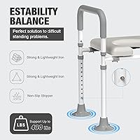 Vista 5 de Asiento de inodoro elevado con asas: elevadores de asistencia de inodoro ajustables para personas mayores, soporte de asiento de inodoro elevado