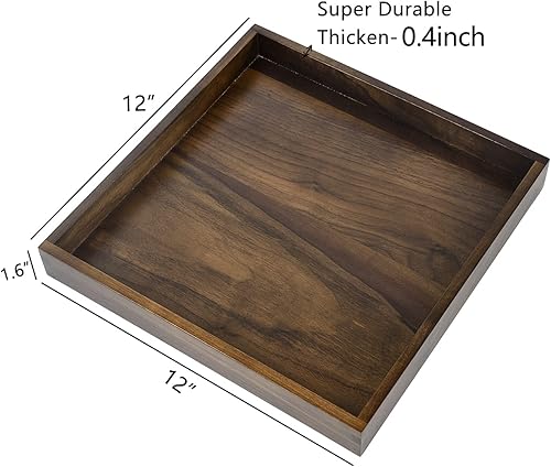 Miniatura 4 de KINGCRAFT Juego de 3 bandejas otomanas cuadradas con asas, hechas a mano, bandeja de madera de nogal negro FSC, bandeja de servir natural, platos
