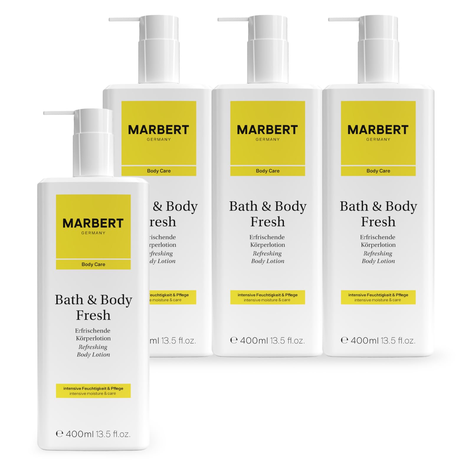 Marbert Bath & Body Fresh Körperlotion 4 x 400 ml – Erfrischende Feuchtigkeitspflege mit zitrischem Duft – Für geschmeidige Haut & ein belebendes Hautgefühl