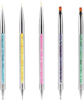 BetterJonny 5 Pieces Nail Art Brushes, Doubel Ended Nail Dotting Pen Liner Brushes Nail Design Polish Brush UV Gel Painting Acrylic Nail Art Point Drill Drawing DIY Tools