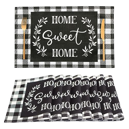 Black and White Buffalo Plaid Placemats Set of 8 Home Sweet Home Place Mats