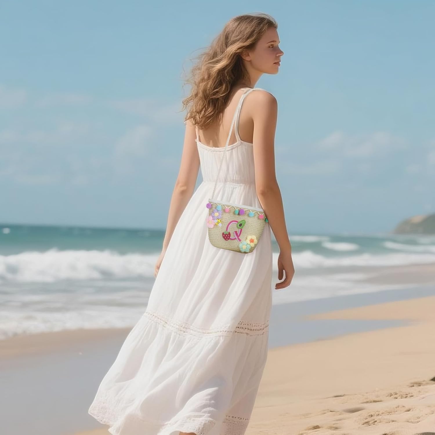 Letter Small Woven Straw Summer Beach Tote Bag for Women 2025,Woven Straw Beach Purse Shoulder Crossbody Bag for Women 2025 - Image 6