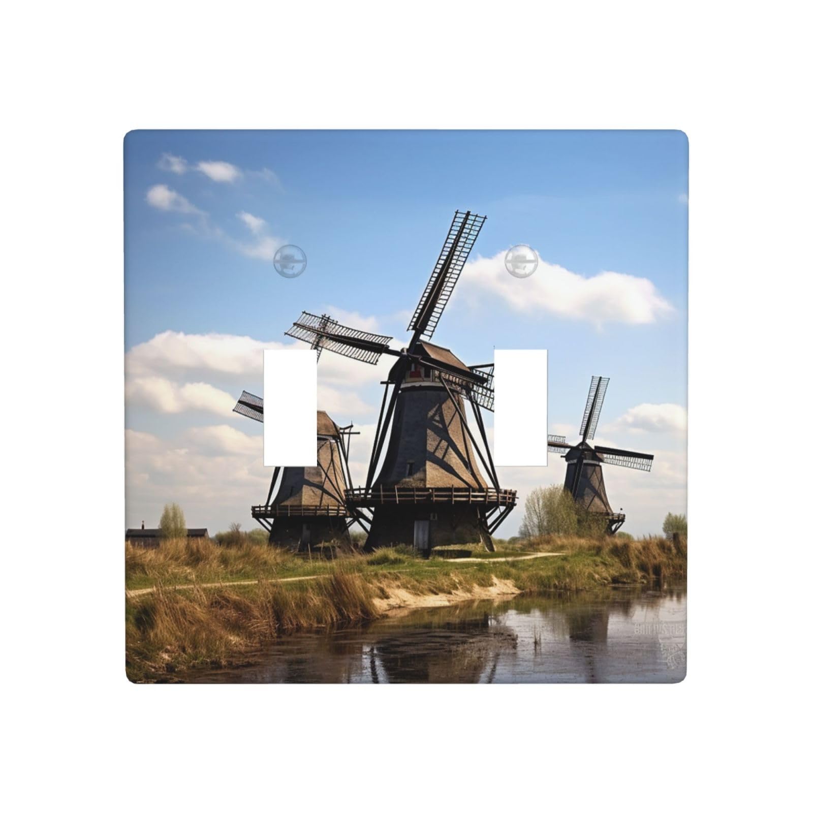 Aceprints Windmills 2 Gang Double Toggle Wall Plates, Unbreakable Decorative Duplex Light Switch Plate Covers Electrical Switchplate Cover Faceplate For Bathroom Kitchen Decor