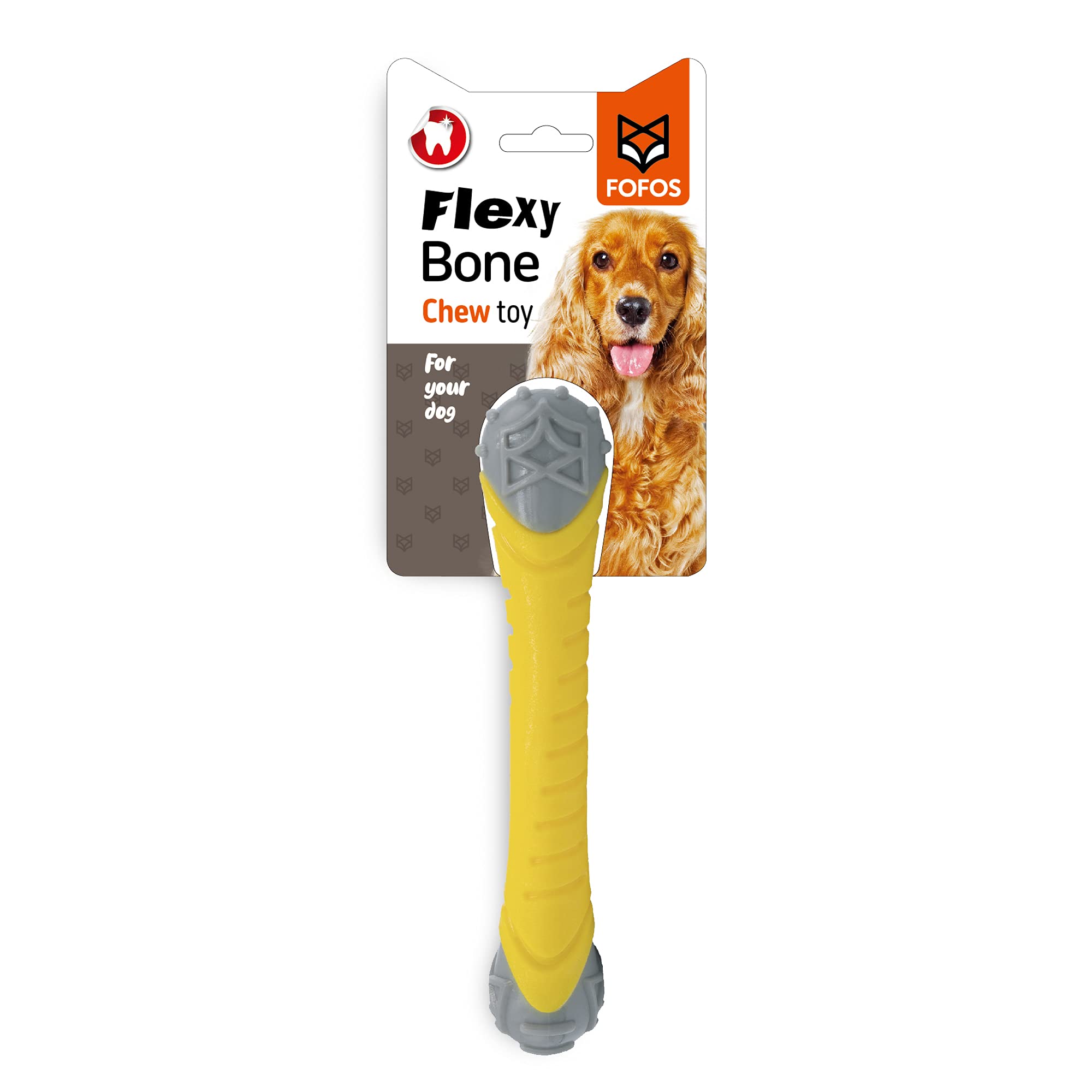 BarkButler x FOFOS Flexy Bone Dog Chew Toy S - Soft & Squeaky Toys for Dogs, Dog Toys for Medium Dogs (5-20kgs) - Yellow
