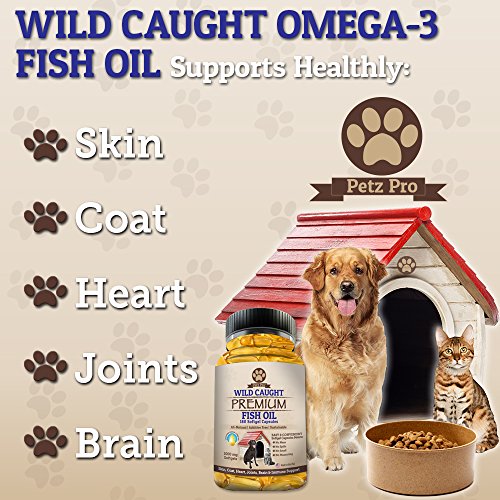 Omega 3 Wild Caught Fish Oil For Dogs Epa Dha, Higher In Omega 3 Fatty Acids Then Salmon Oil, Pure No Gmo, All Natural Food Supplement For Pet, 180 Softgels, 1000Mg Per Capsule, No Mess No Smell! #TOP2