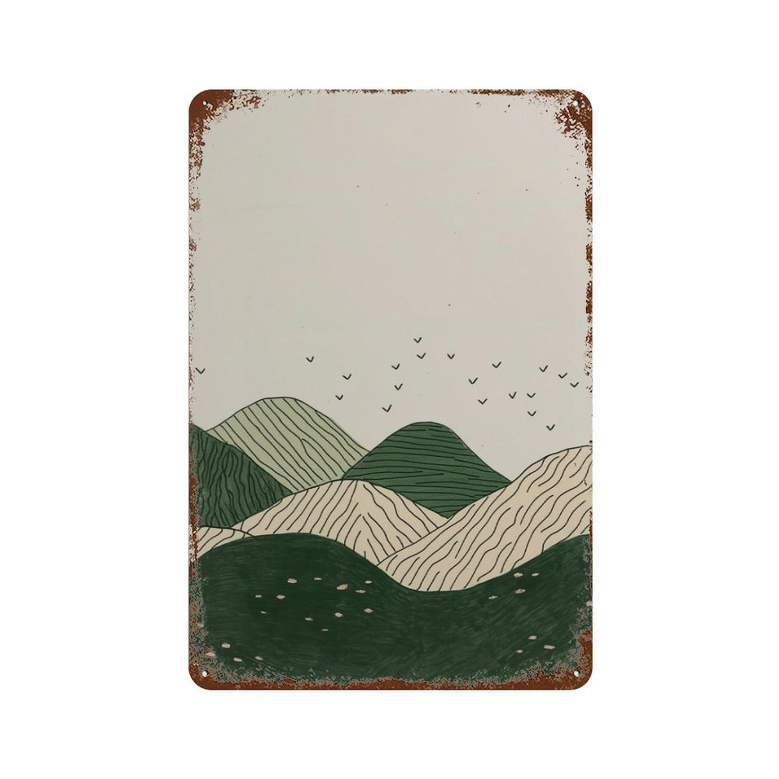 xiaoxiaoshen Abstract Mountain Minimal Landscape Modern Nature Neutral Green Wall Decor Art Metal Tin Poster Modern Home Decor Art Home Bar Shop Decorations Vintage Sign 30x20cm