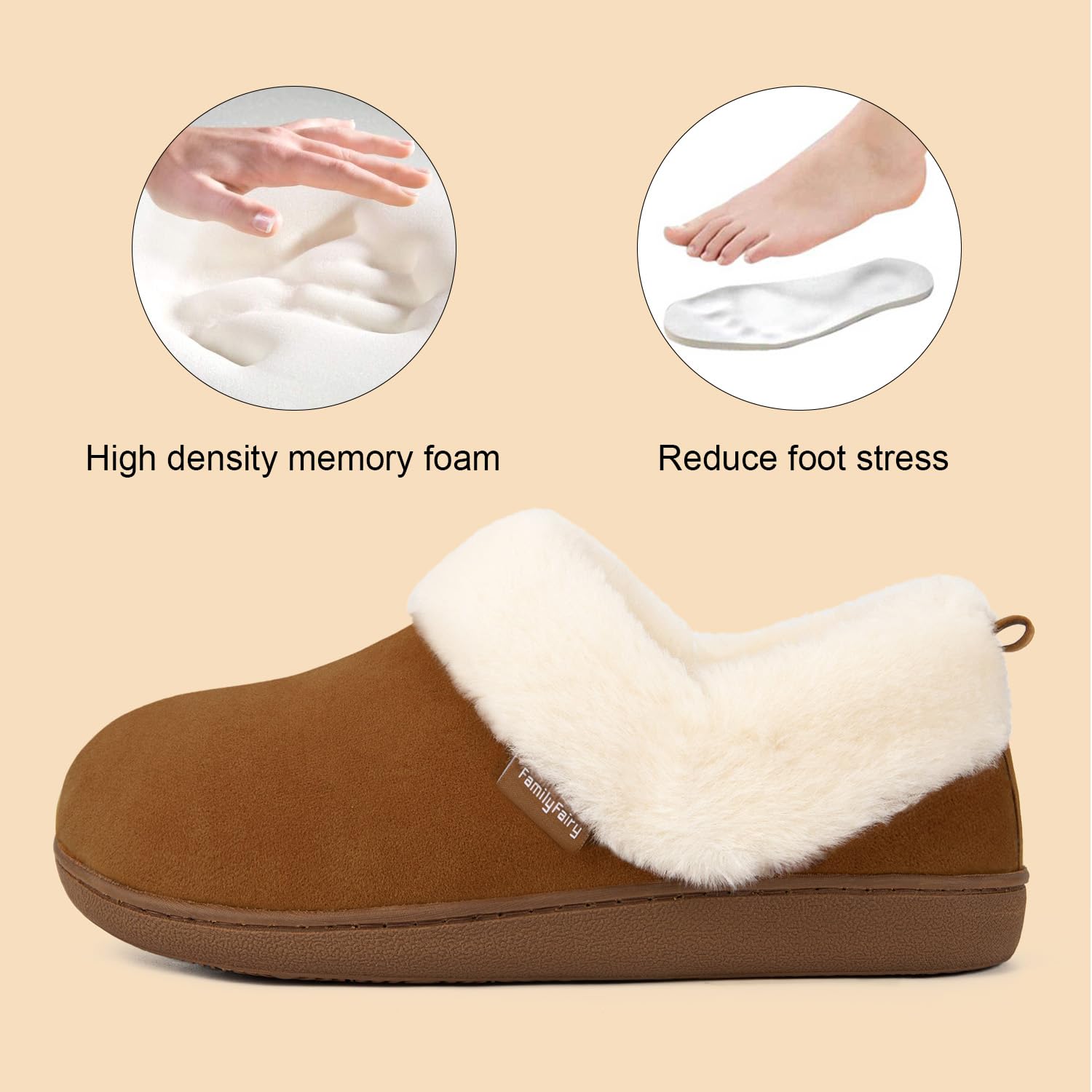 FamilyFairy Damen-Hausschuhe aus Memory-Schaum, warm, gemütlich, Mikro-Wildleder, Hausschuhe, mit flauschigem Plüschfutter und Kragen, rutschfeste Winterschuhe für drinnen und draußen
