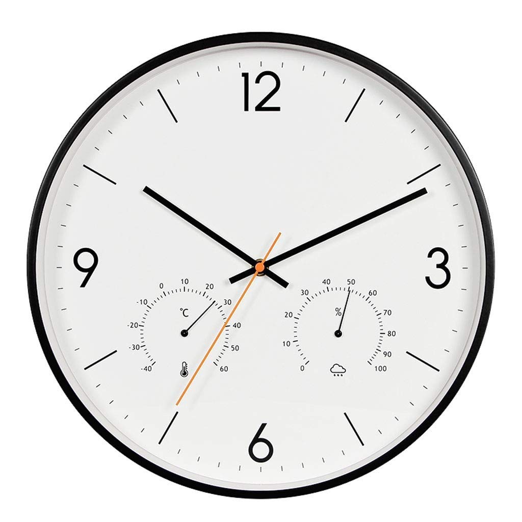KRXSOBNV wall clock, Silent Clock, Indoor/Outdoor Retro Round Waterproof Wall with Thermometer Home Decoration(Black,A)