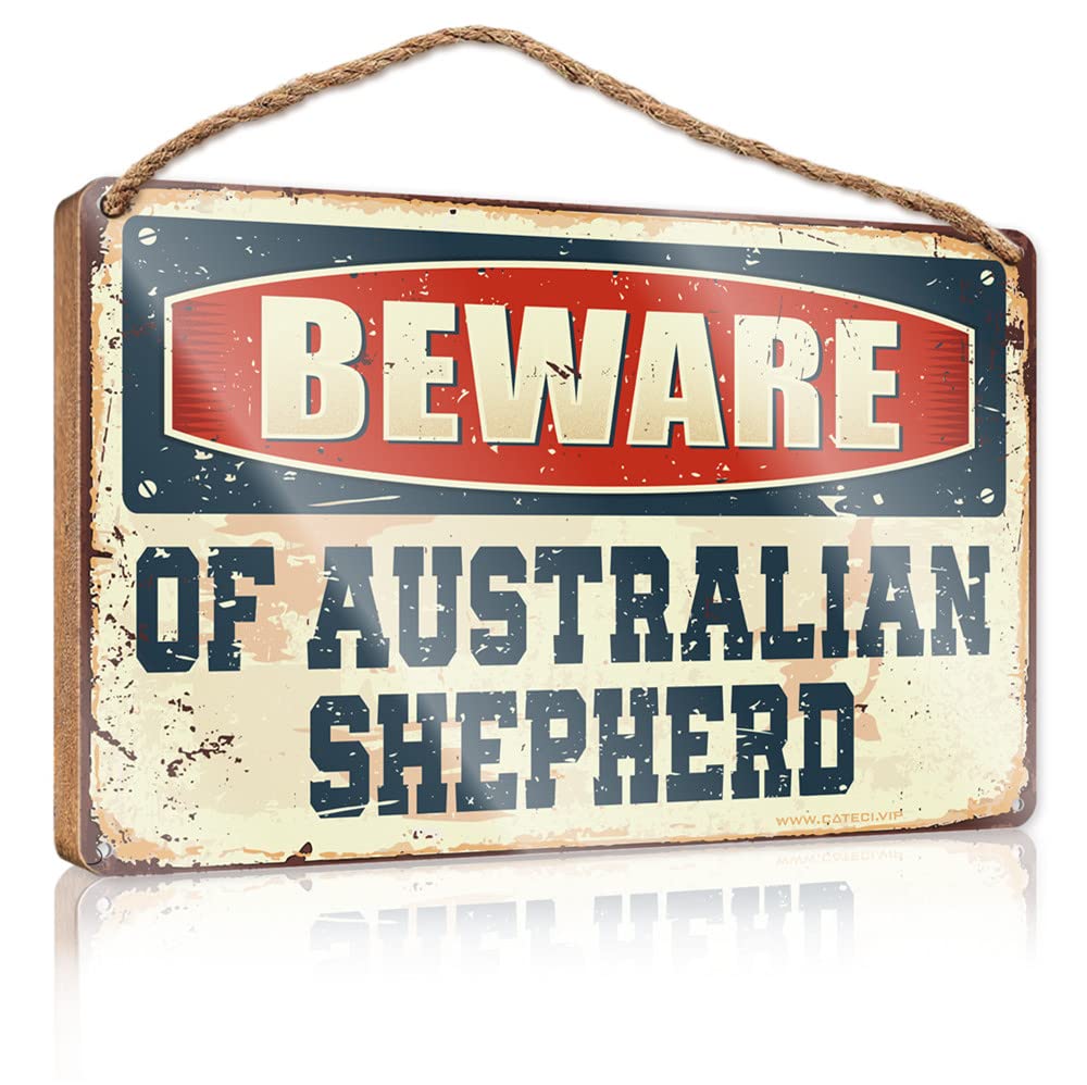 HELIOFORGE Wooden Plaques For Crafts Beware Of Australian Shepherd Wooden Sign(15X28CM)