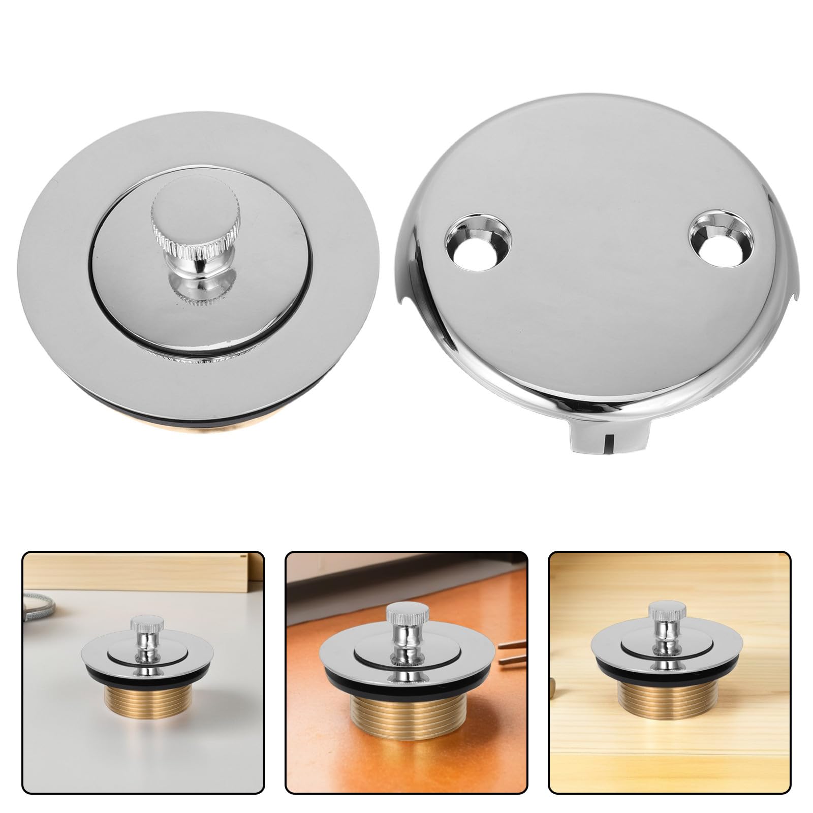 Badewannenablauf Umrüstset mit 2-Loch Überlaufplatte in Silber | Kupfer und Zinklegierung, 1-5/8 In. -16 Unc Sowie 1-1/2 In. -11-1/2 Npsm, 1/4 -20 Unc Schraube