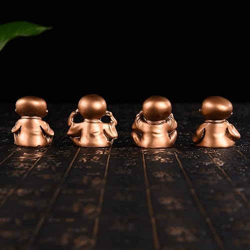 Miniatura 7 de BRABUD TQGJBS233 - Juego de 4 figuras de monjes de resina Hear No Evil See No Evil Speak No Evil TQGJBS233