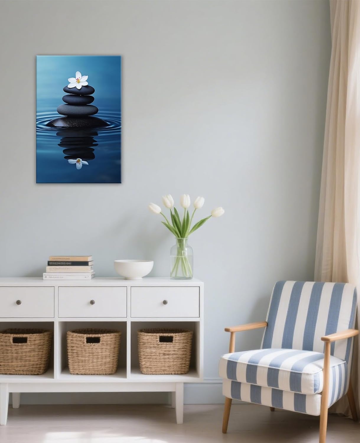 GLOKAKA Zen Stones Lotus Wall Art Serene Nature Art Spa Inspired Canvas Print for Living Room Bathroom Bedroom Home Decor(Zen-2,12"x18")
