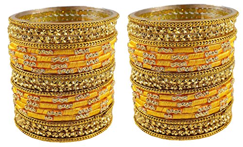 Image of NMII Silk thread Glass Bangle Set for Women (FF70-Yellow-2.2, Yellow, 2.2 Inch, 40 Bangles set)